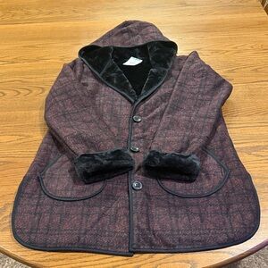 Cozy Hooded Plaid Coat with Faux Fur Trim